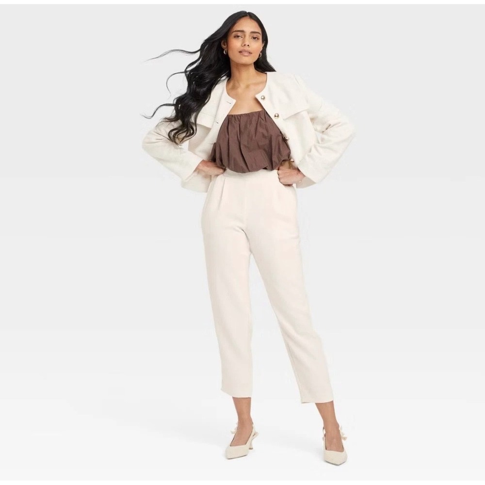 NWT a‎ new day Cream Women's Pants Trouser L Large Elastic Waist Luxury flowy